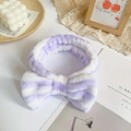 Elastic purple and white striped coral fleece headband with oversized plush bow decoration - Purple Striped