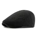 Classic black knitted flat cap with vintage woven texture for autumn and winter style - Adjustable / Black