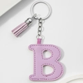Purple faux leather letter B keychain with matching tassel on a white background - Purple-Letter B