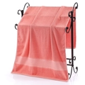 Premium thick cotton bath towel in coral pink featuring a delicate grid weave border - Rice Grid Jacquard Hand Towel (Coral Pink) / 34*74cm