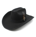Cappello da cowboy western classico in feltro nero con piuma e bottone in metallo vintage - M (56-59cm) / Nero