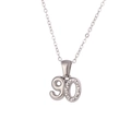Silberne Halskette mit 1990-Zahlenanhänger, Kristallbesatz und feiner O-Kette - Nummer 90 / Silber