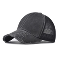 Vintage washed cotton baseball cap in dark grey with distressed brim and mesh back - Adjustable / Black