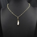 Elegant gold paperclip chain necklace with a unique baroque freshwater pearl pendant - Paperclip Style Baroque Pearl Long Chain