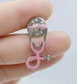 Pink stethoscope enamel brooch with silver metal trim and secure butterfly clasp - Light Pink with Silver Base