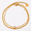 Zweilagiges Schlangenketten-Armband mit Zirkon aus vergoldetem Edelstahl - Gold (SAK331)