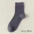 Blue Grey crew socks in combed cotton featuring waffle texture and ribbed cuffs - One Size / Blue-Grey
