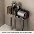 Portaspazzolino grigio canna di fucile a parete con supporto phon e due bicchieri - Grigio Canna di Fucile | 2 Posti Con Bicchieri + Supporto Asciugacapelli