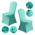 Tiffany blue high-stretch chair cover with close-ups of fabric texture and stitching - M / Standard Type / Daphne Blue