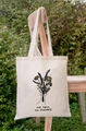 Off-white canvas tote bag featuring floral print and 'No Rain No Flowers' quote - STD66-F (Sunflowers No Rain No Flowers)