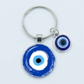 Silver Evil Eye keychain with blue glass pendants and polished alloy finish - Silver Evil Eye