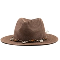 Brown woven Panama straw hat with shell and wood bead decorations for summer beach sun protection - 56-58cm / Brown