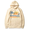 Beige Gulf Of Mexico hoodie with retro print, loose fit long sleeve sweatshirt with hood - Khaki