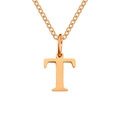 Modern gold plated stainless steel necklace featuring a minimalist capital letter T pendant - Letter T / Rose Gold