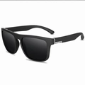 Classic men's square polarized sunglasses in matte black finish with silver side trim - Matte Black Frame with Black Lens