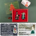 Christmas Cedar Scented Candle Gift Box with Green Pine Tree Jar and Festive Red Packaging - Winter Cedar Special Edition Gift Set