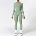 Ensemble de yoga vert sauge à taille haute avec haut à manches longues et legging - S / Haut Et Bas / Manches longues + Pantalon Vert Basilic