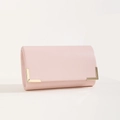 Pochette de soirée rose en cuir PU avec coins métalliques dorés élégants pour femme - Rose