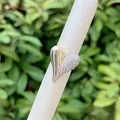 Detail of 18K gold-plated heart ring with half-polished and half-pave zircon setting - Heart Half Pave