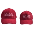 Dark red corduroy baseball cap set with MAMA and MINI embroidery for mother and child - Burgundy Corduroy Baseball Caps For Parents And Children / One Size