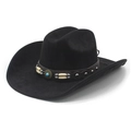Western black faux suede cowboy hat with turquoise ethnic band and metallic studs - M (56-57cm) / Black Faux Suede