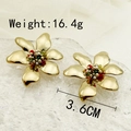 Polished gold petal earrings with colorful beads on glass, weight 16.4g, size 3.6cm - Shiny Multicolor Bead Flower / Gold