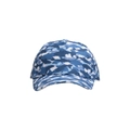 Detail of blue shark camouflage pattern on children's breathable cotton baseball cap - Dark Blue Shark
