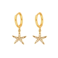 Orecchini a stella marina in argento S925 dorato con zirconi su sfondo bianco - Oro