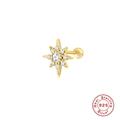 S925 sterling silver star stud earring with gold plating and sparkling zircon stones - Gold Star Zircon