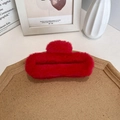 Furry red hair claw clip with plush texture for women, Korean style winter accessory - Red