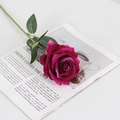 Single realistic dark red velvet rose flower with green stem and leaves - Large Velvet Purple Rose