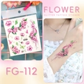 Waterproof glitter tattoo sticker FG-112 with pink flower and green butterfly design - FG-112 (Flying Flowers)