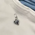 Silver metallic heart pendant with lobster clasp for bags and keyrings on denim - Single Silver Heart