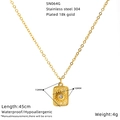 Detail of 18K gold plated sunburst pendant necklace with measurements on white background - Sunflower Relief Pendant Style (SN064G)