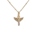 Golden angel wing pendant necklace with clear zircons and delicate bead chain - White Zirconia Angel Wings Pendant