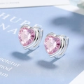 Elegantes pendientes de aro de corazón con circonitas rosas engastadas en plata S925 - Rosa