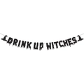 Striscione glitterato nero DRINK UP WITCHES con cappelli da strega per Halloween - Nuovo Banner Nero DRINK UP WITCHES