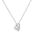 Detailed view of silver heart-in-heart pendant with cubic zirconia on white background - White Gold Color (M-308)