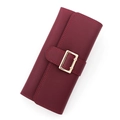 Slim long trifold PU leather wallet for women in deep red with litchi texture finish - Red