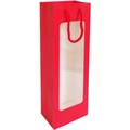 Red paper wine gift bag with clear window and matching woven handles for packaging - 12.5*8.5*36cm / Red