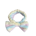 Rainbow gradient coral fleece headband with large bow for face washing and spa beauty - Stripe Style 2