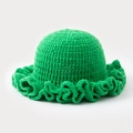 Handmade crochet knit fisherman hat with ruffle brim in vibrant solid green wool fabric - One Size / Green