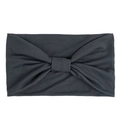 Elastic wide yoga headband in dark grey knit fabric with a twisted knot design - Solid Dark Grey