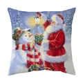 Funda de cojín navideño con Papá Noel y muñeco de nieve sobre fondo blanco puro - Papá Noel y Muñeco de Nieve con Linterna