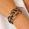 Bohemian multilayer leopard print leather bracelet with magnetic clasp and gold tubes - Multi-Layer Style (0913)