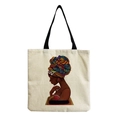 Close-up of canvas tote bag showing artistic African woman illustration and fabric texture - Afro Lady Portrait-Colorful Bohemian Turban