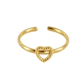 Minimalist open heart ring in golden finish featuring detailed beaded edges - Heart / Adjustable Open