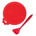 Red silicone pet food can cover and spoon set with cute paw shaped ring pull - Red Can Lid + Spoon