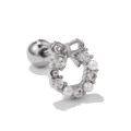 Macro detail of silver bow wreath earrings with white pearls and sparkling cubic zirconia - Bow Combination