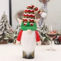 Christmas gnome wine bottle cover with red and green striped hat and white beard decoration - Red Small Hand Elf Style / Red